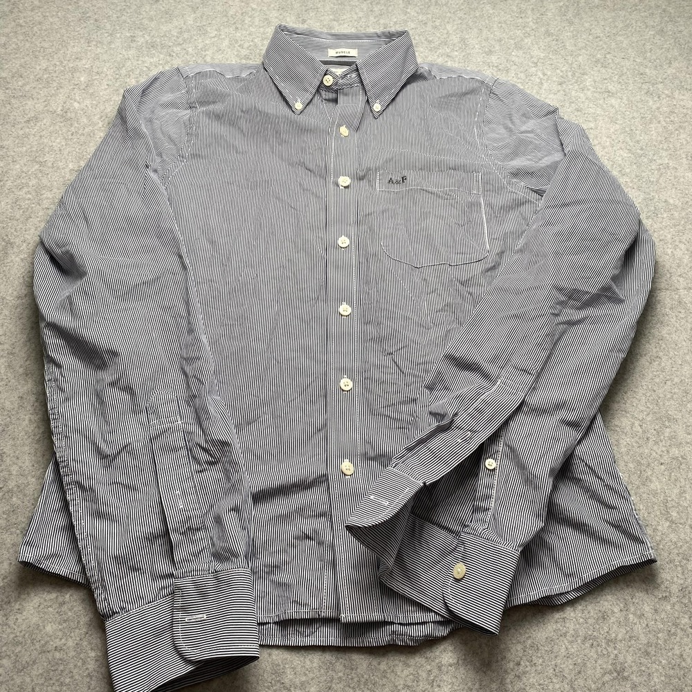 Abercrombie & Fitch Mens Large Blue Striped Button Up Muscle Fit Shirt